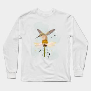 Sketchy Doodle Hummingbird on Flower Long Sleeve T-Shirt